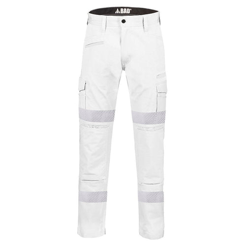 BAD ATTITUDE™ SLIM FIT WHITE NIGHT WORK PANTS WITH 3M TAPE - BAD WORKWEAR