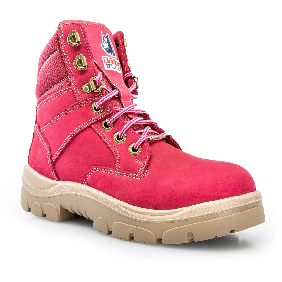 STEEL BLUE WOMENS PINK SOUTHERN CROSS ZIP SIDE SAFETY WORK BOOTS 512761 - BAD WORKWEAR