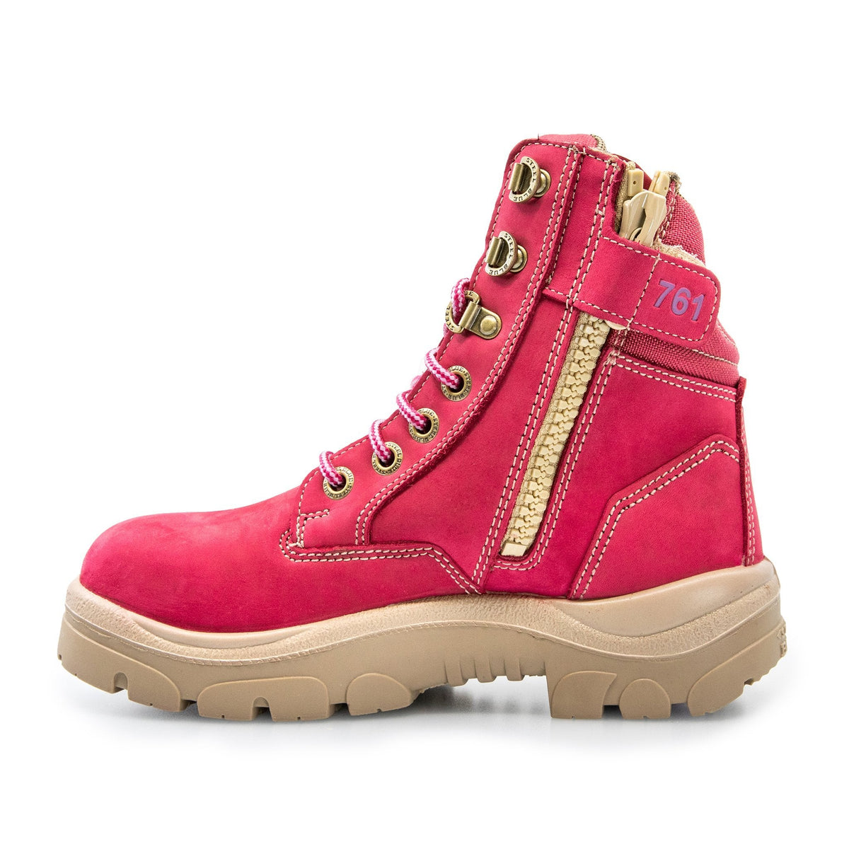 STEEL BLUE WOMENS PINK SOUTHERN CROSS ZIP SIDE SAFETY WORK BOOTS 512761 - BAD WORKWEAR